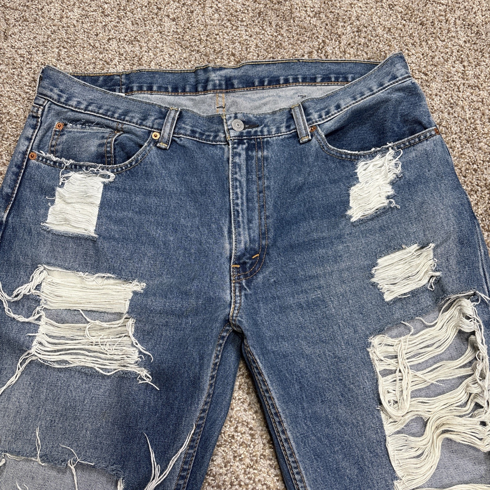 Levi's 559 Mens Blank Tag 38x34 Straight Medium Wash Denim Destroyed (38x33.5) - View 2