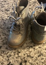 Old Navy Gray Glitter Lace Up Combat Boots Baby Toddler Girls Size 8