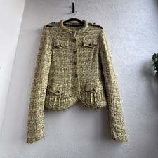 Marc Cain Green Tweed Jacket Coquette Boucle Blazer Bronze Buttons N3 US 8 VTG