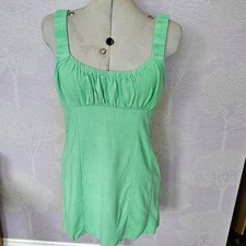 Urban Outfitters Archive Green Linen Blend Mini Dress Size M Ruched Bust Y2K