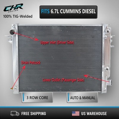 3 Row Aluminum Radiator For 13-18 Ram 2500 3500 4500 5500 6.7L Cummins Diesel