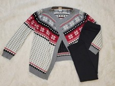 Gymboree Red, Black Fair Isle Open Sweater, Black Ponte Pants Set Girls 7-8