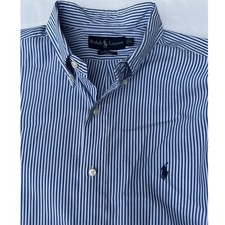 Ralph Lauren Classic Fit Mens 16.5 34/35 Blue White Striped Button Down Shirt
