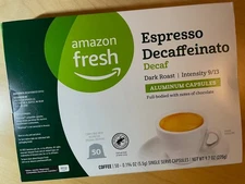 Amazon Fresh Espresso Decaffeinato Dark Roast Capsules for Nespresso Original