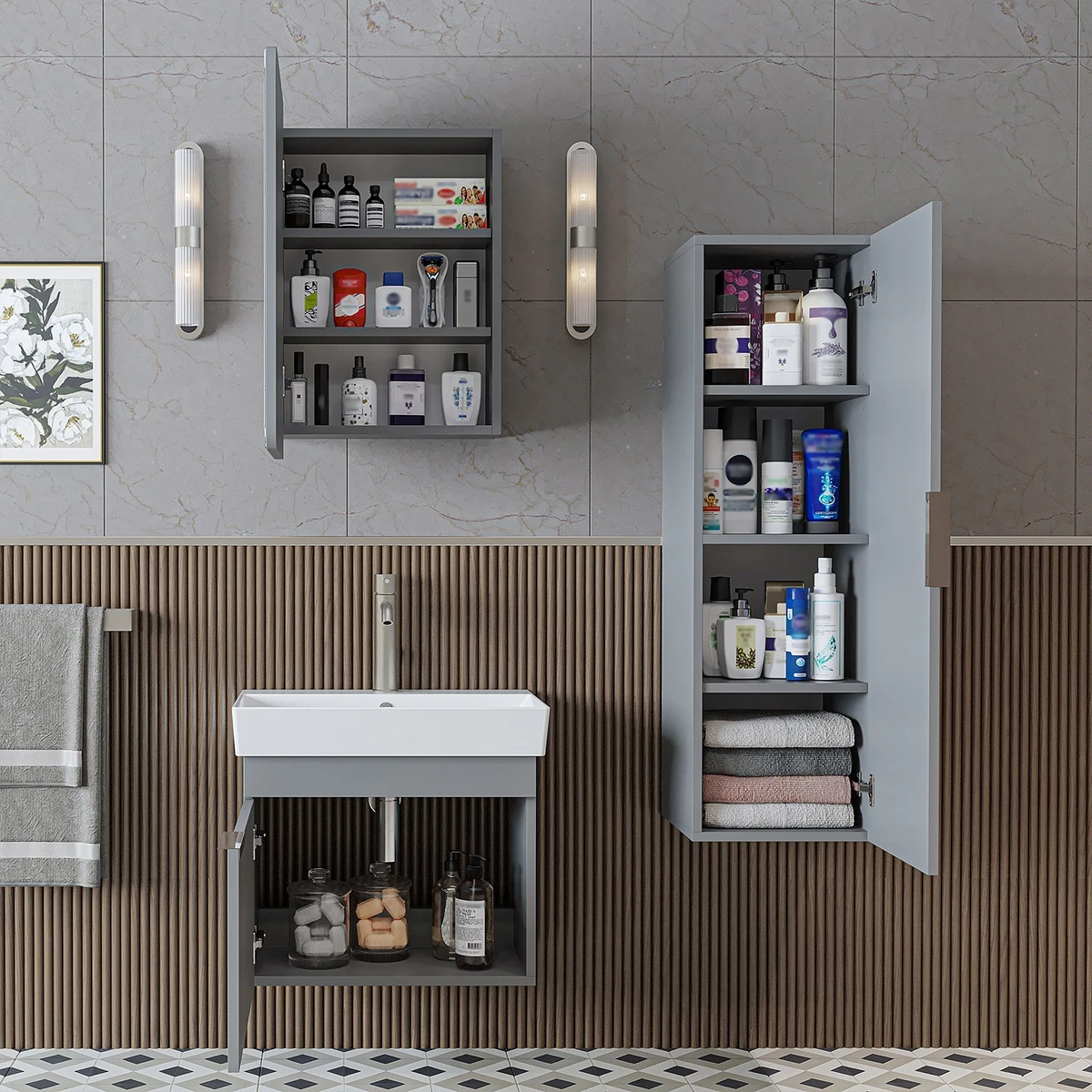 Roomart Badmöbel Set LYCIA 60 cm – 4-teiliges Badezimmermöbel-Set in 4 Farben