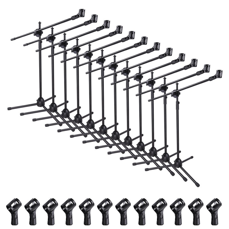12x Microphone Boom Stand Dual Mic Clip Folding Arm Tripod Height Adjust Holder
