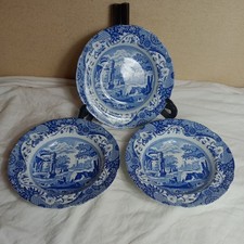 3 x SPODE Blue Italian pasta soup bowls 9" / 23cm set vintage blue stamp c1960s