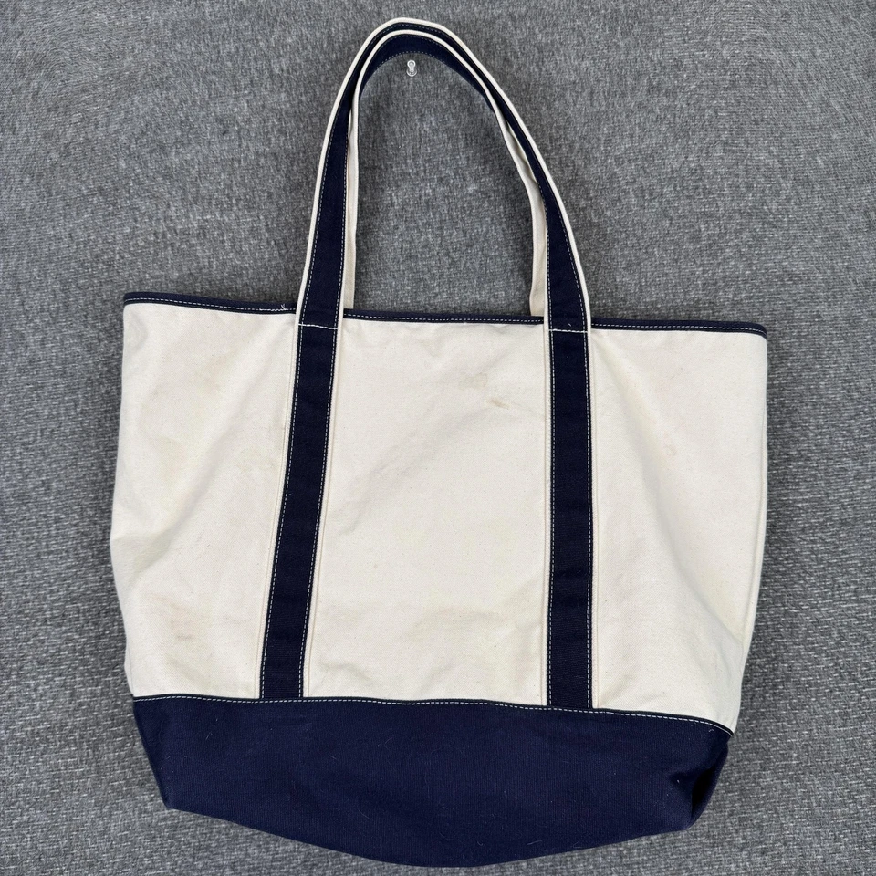 Bolso de Mano Vintage Antiguo Azul Marino Lona Crema Azul Marino Bandera de EE. UU. Bordado Playa 2002 00s Foto 2 de 4