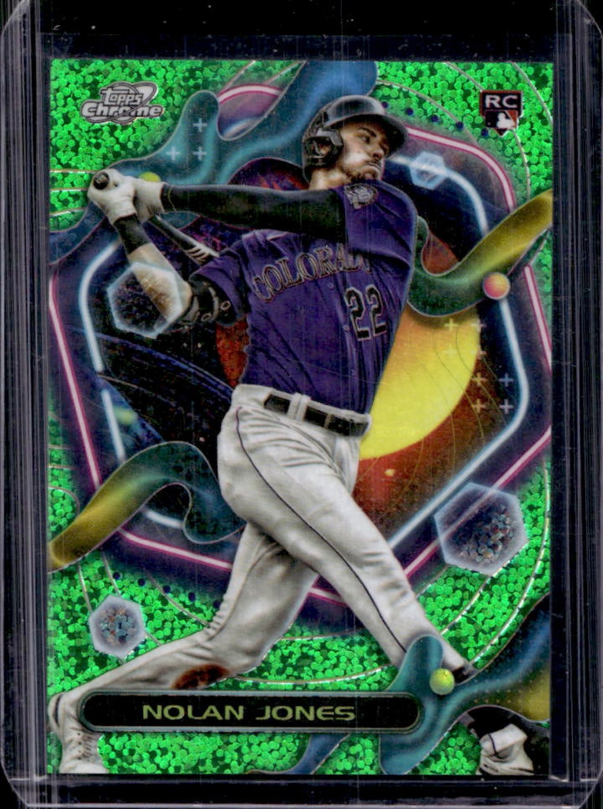 2023 Topps Cosmic Chrome Nolan Jones RC Green Space Dust Refractor #/75 Rockies