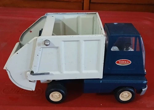Vintage Tonka Garbage Truck Metal 1970's Blue and White 5.5"-FREE SHIPPING