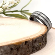 Silver Brushed Stripe Christmas Gifts Band High Polished Black Tungsten 8mm Ring