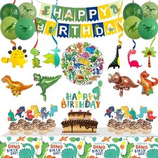 Dinosaur Birthday Party Supplies,104 Pcs Set,Balloons,Banner,Tablecloth,Stickers