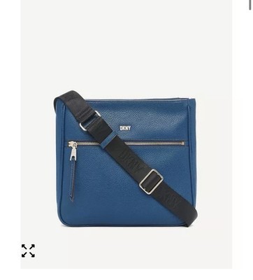 New DKNY Maxine Messenger Leather Light Midnight Blue