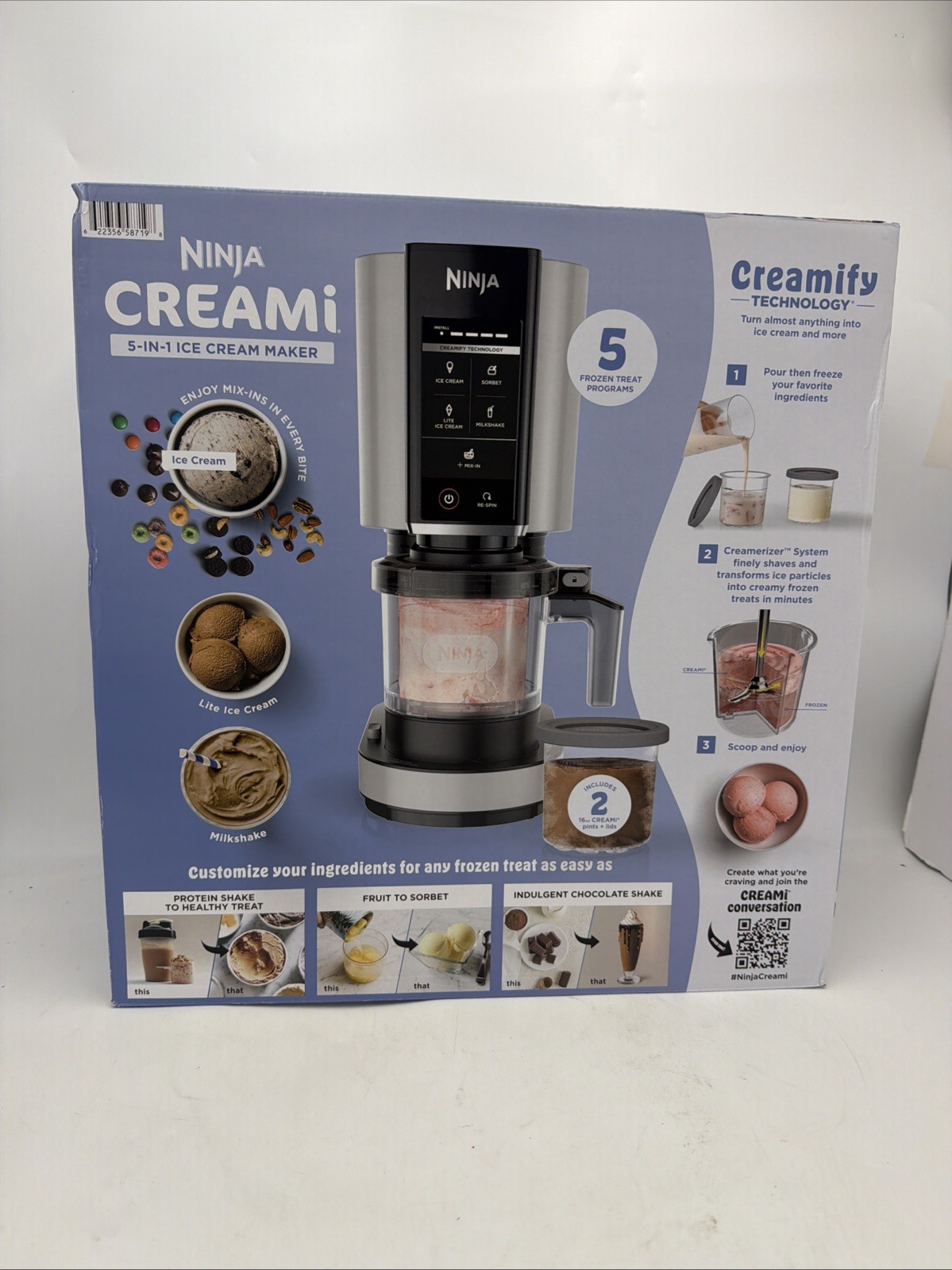 Ninja CREAMi 5-in-1 Ice Cream Maker White NC301 Creami Frozen Dessert Maker