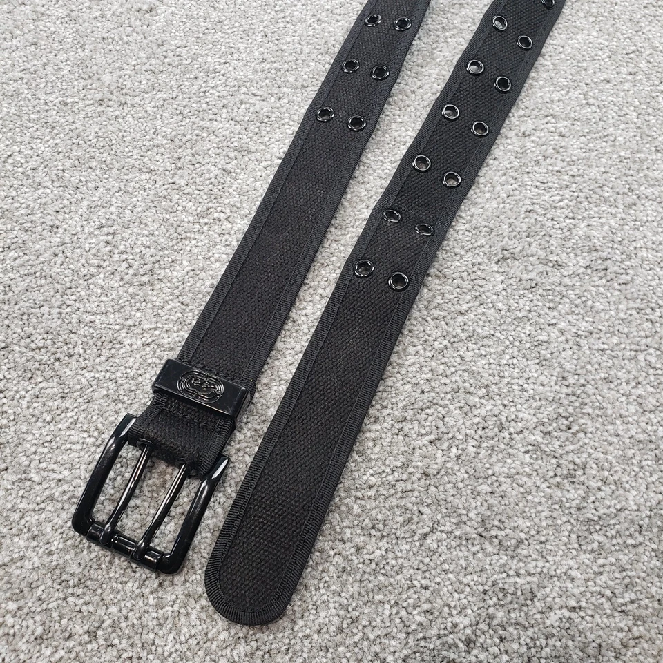 Cinturón Ecko Negro Y2K Lona Ojal Doble Punta Hebilla Talla 32 Punk Emo Gótico Foto 2 de 4