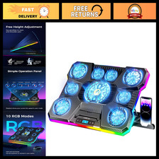 RGB Laptop Cooling Pad with 9 Fans, 8 Height Adjustments, 2 USB Ports - Fits 15.
