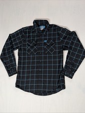 Camisa DIXXON Franela Cianuro Para Hombres Mediana Negra Azul A Cuadros Manga Larga Abotonada