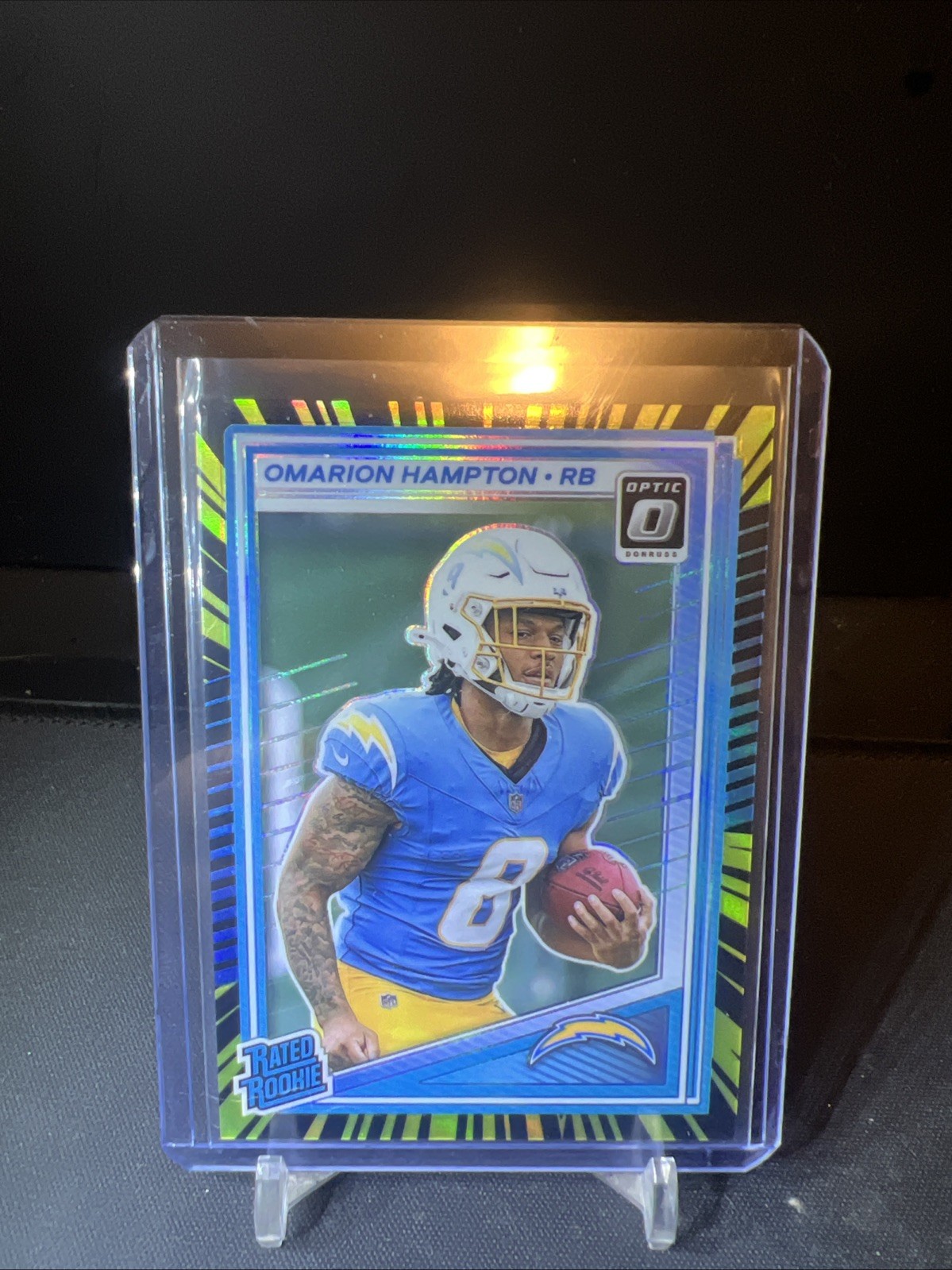 2025 Panini Donruss Optic - Rated Rookie Omarion Hampton #212 Electricity /75