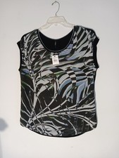 NWT Edista Women’s Top Black/Abstract GEOMETRIC Front Size L Made In USA