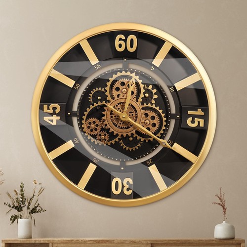 Large Real Moving Gears Wall Clock 18 Inch Vintage Industrial Steampunk ...