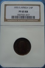 Südafrika 1955 - Kupfer- 1/4 Penny NGC PF 65 RB! Seltenheit! Hohes Grading!!