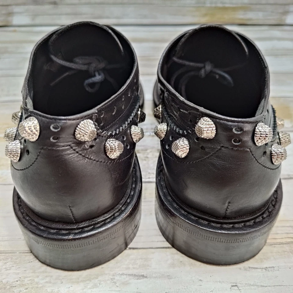 Balenciaga Woman’s Black Leather Studded Wingtip Brogues Size 7 US - Image 3 of 4
