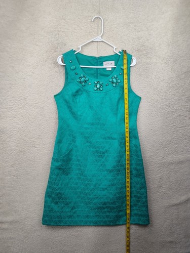 Jessica H Women Dress 12 Blue Cotton Blend Sleeveless Embellished Mini Sheath - Picture 6 of 18