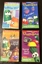 Vintage Veggie Tales VHS Lot of 4 Tapes Fear Obedience, Silly Songs Love Neighor