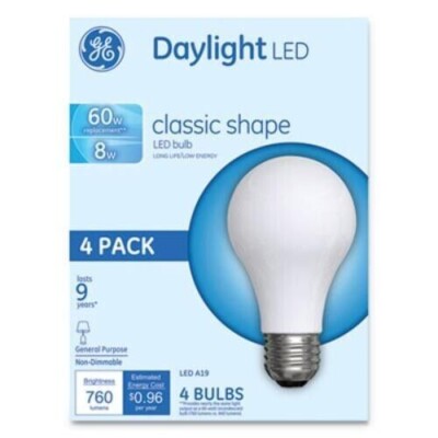 GE Classic LED Daylight Non-Dim A19 Light Bulb 8W 4/Pack