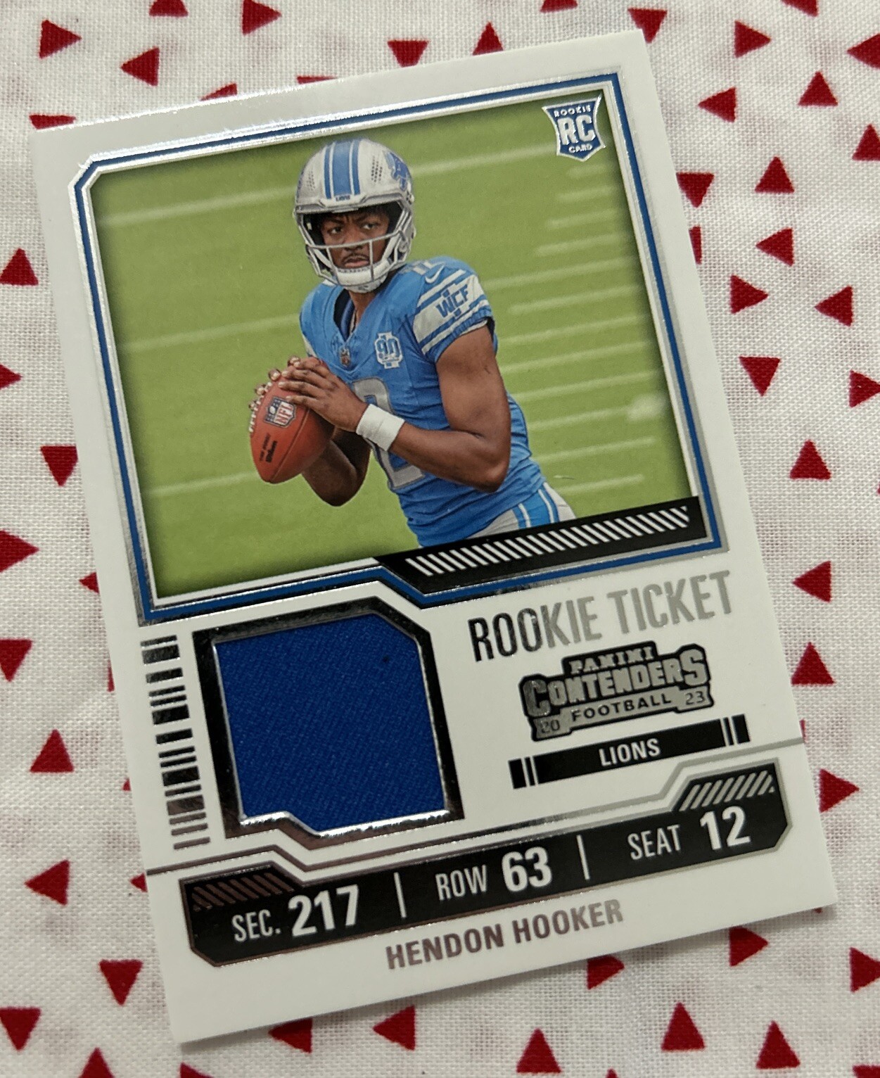 2023 Panini Contenders Hendon Hooker RC Patch #TS11 Rookie Ticket Detroit Lions