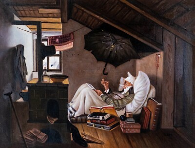 Ölgemälde 30x40 Carl Spitzweg   Der arme Poet Reproduktion Öl auf Leinwand