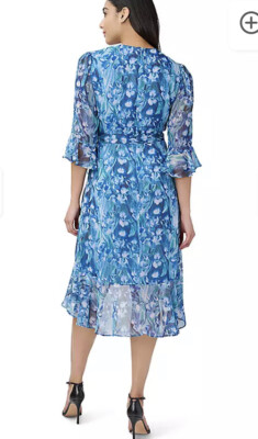 Adrianna Papell Blue Floral Chiffon Wrap dress UK18/20 | eBay