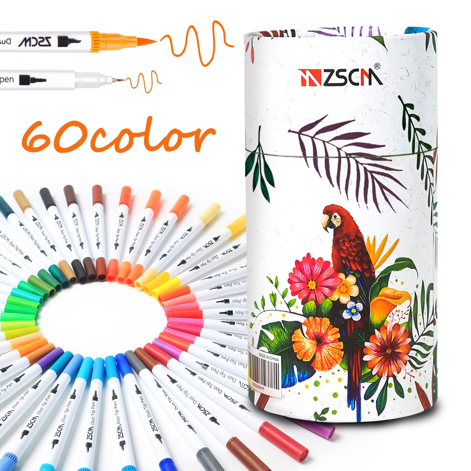 ZSCM Duo Tip Brush Markers, 60 Colors Adult Coloring Books Drawing Colored Pe...