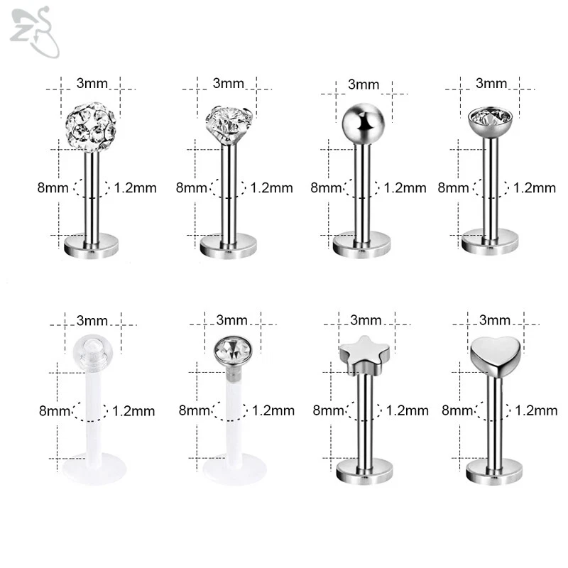 20-32 piezas tachuelas labiales Labret 16G acero inoxidable tachuelas hélice Monroe piercing Foto 2 de 4