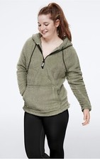 Victoria s Secret PINK Teddy Faux Fur Pullover Hoodie Green Small S NEW 80