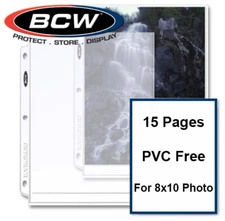 15 BCW Photo Pages For 8x10 Prints Archival Quality For 3 Rings Binders Albums
