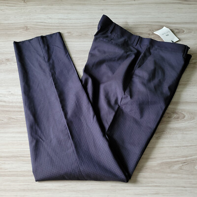 Paul Smith men's Size 36 Slim fit Micro Check Suit Pants Wool Blend Blue Black