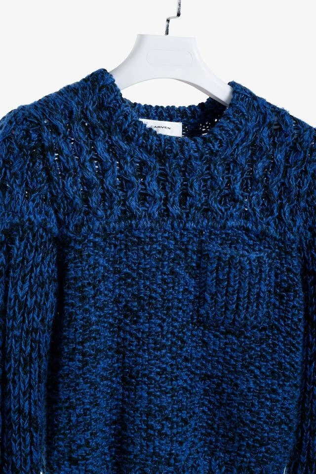 Suéter Tallado Grueso Tejido con Cable Negro Azul, Talla S Foto 3 de 4