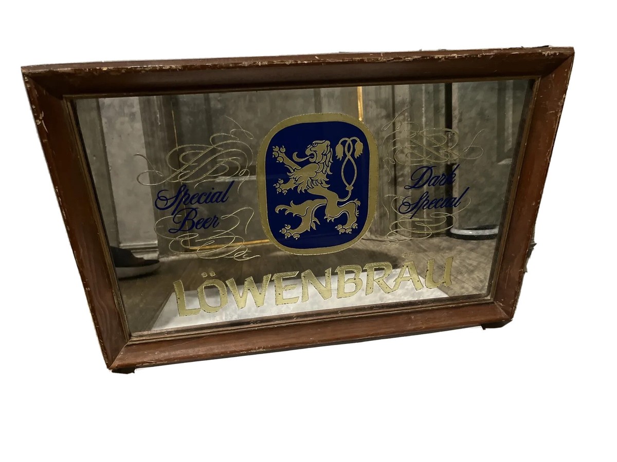 LÖWENBRÄU パブミラー Lowenbräu Dark Special Vintage Framed Beer Mirror ~33