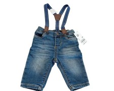 Oshkosh Baby B Gosh Blue Jeans w/Suspenders Removable Pockets Size 3mo NEW