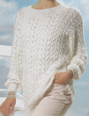 Knitting Pattern To Make A Ladies Long Lacy Jumper Back & Front Alike DK 30-40