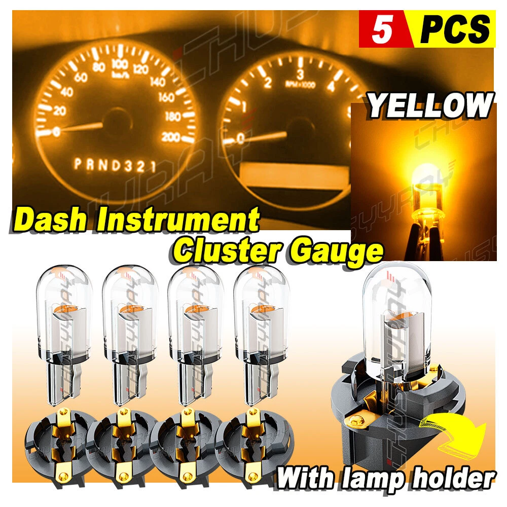 5x YELLOW T10 194 LED Bulbs for Instrument Gauge Cluster Dash Light W/ Sockets