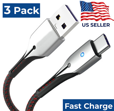 3Pack LED USB C Cable FAST Charger for Samsung Galaxy A54 A14 A15 S24 S23 S22