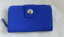Vera Bradley RFID Turnlock & Zip Organizer Wallet Gage Blue Microfiber - NEW