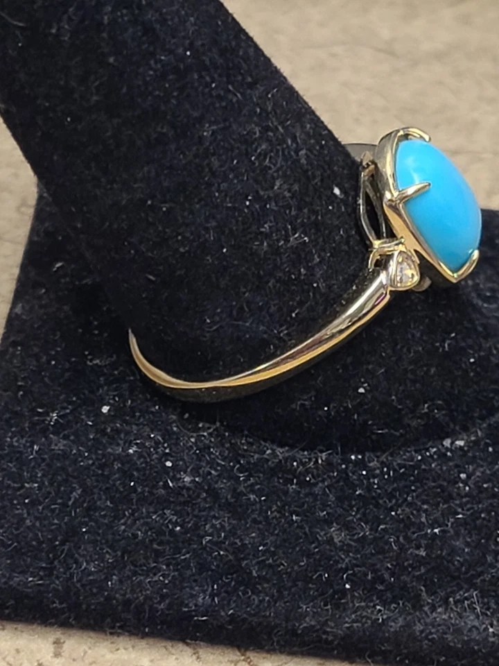 Anillo de oro amarillo de 10 k turquesa de la Bella Durmiente azul con diamantes blancos 0,02 ctw Foto 3 de 4