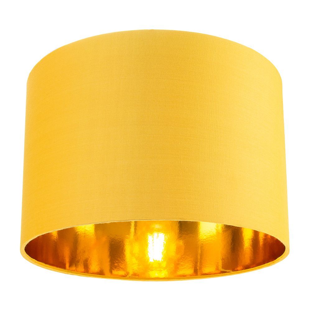 Contemporary Ochre Cotton 12"" Table/Pendant Lamp Shade with Shiny Gold Inner ...