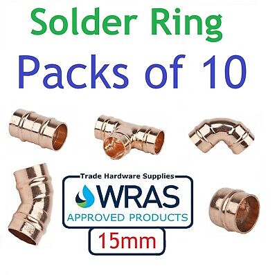 15mm Solder Ring Yorkshire Fittings Copper Straight Coupling Stop End Elbow Tee 