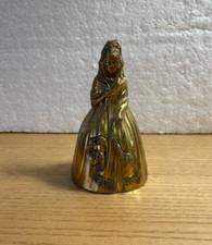 Brass Figural Bell Victorian Woman Shawl Head Cover Full Skirt Table Bell 4.5 in
