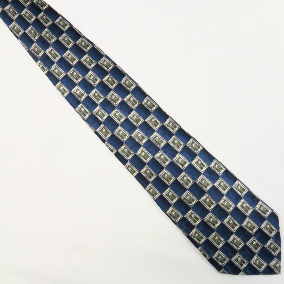 Vintage Pierre Cardin Azul Plata Bandera Enmarcada Patrón Cuadros 58"x4" Profesional Foto 2 de 4