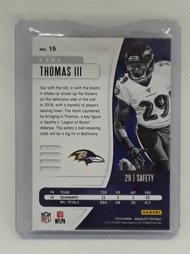 Earl Thomas III 2019 Panini Absolute Football - ROT (095/100) - Baltimore Ravens - Bild 2 von 2